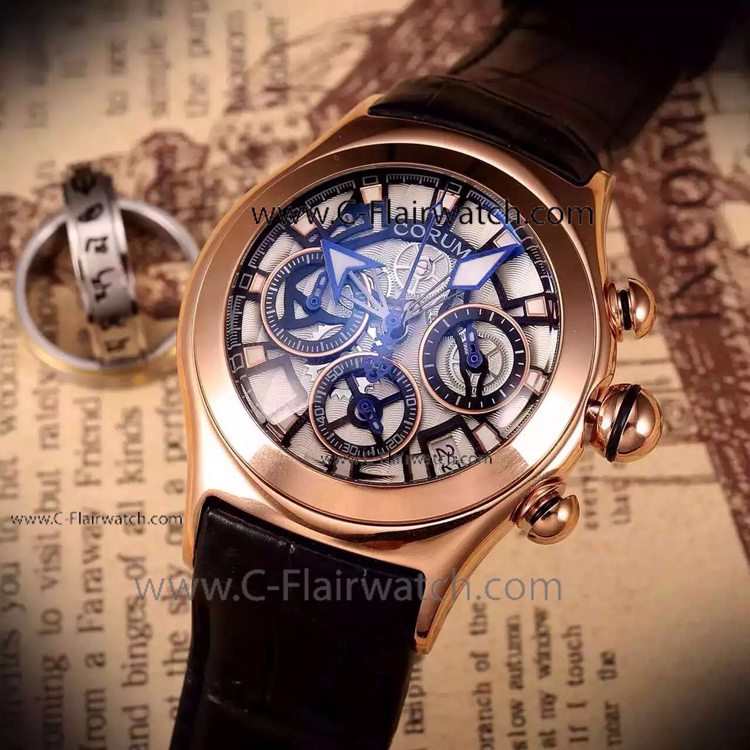 Rose Gold Corum Bubble Skeleton Chronograph Copy Watch